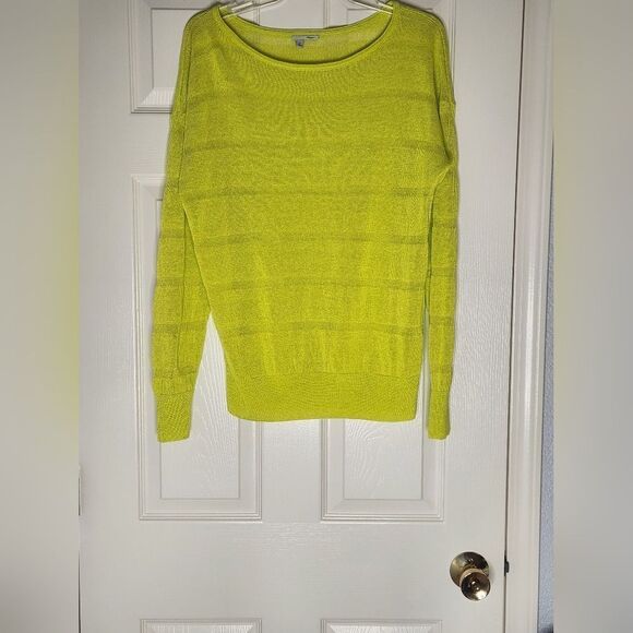 Halogen L Lime Sheer  LINEN Blend Washable Knit Lngslv Women's Sweater Pullover - Picture 3 of 10